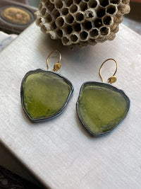 Olive Green Tourmaline Slice Earrings or Pendant